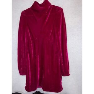 Divine Heritage Magenta Pink Velvet High Neck Mini Dress Long Sleeve XS